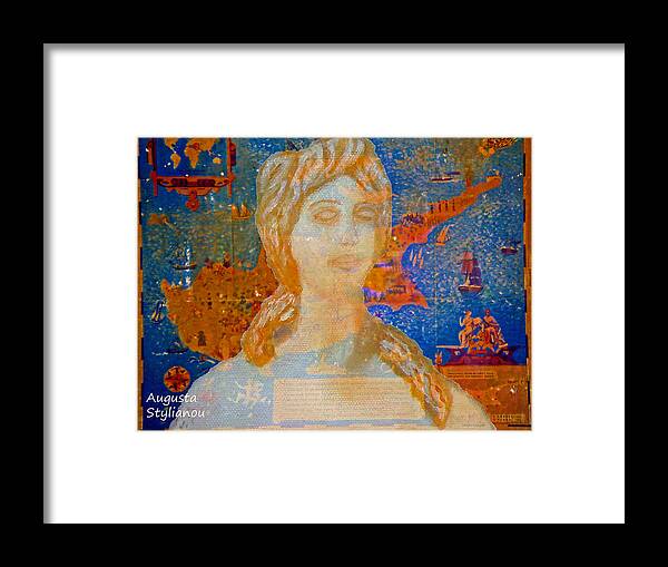 Augusta Stylianou Framed Print featuring the digital art Ancient Cyprus Map and Aphrodite #29 by Augusta Stylianou
