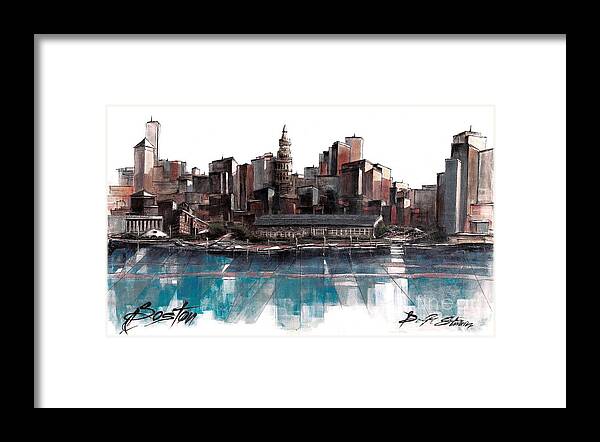 Fineartamerica.com Framed Print featuring the painting Boston Skyline #2 by Diane Strain