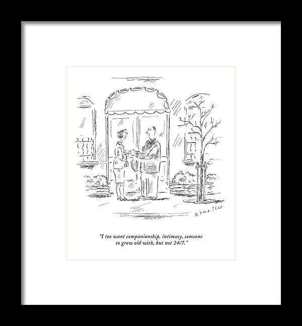 . Love Scene (breakup) Framed Print featuring the drawing I Too Want Companionship by Barbara Smaller