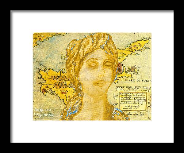 Augusta Stylianou Framed Print featuring the digital art Ancient Cyprus Map and Aphrodite #34 by Augusta Stylianou