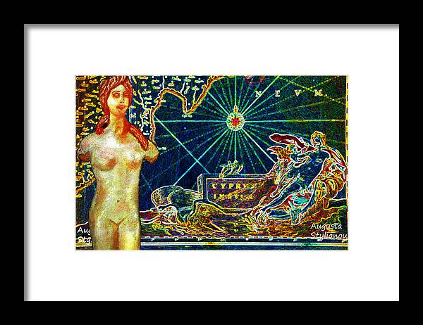 Augusta Stylianou Framed Print featuring the digital art Ancient Cyprus Map and Aphrodite #31 by Augusta Stylianou