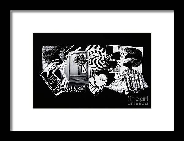 Abstract Framed Print featuring the mixed media 2D Elements in Black and White by Xueling Zou