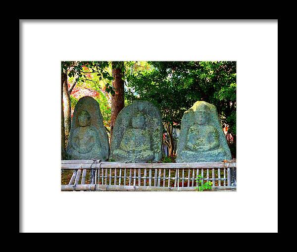 Julia Tanner Framed Print featuring the photograph 3 Ancient Buddhas by Julia Ivanovna Willhite