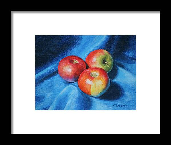 Oil Pastel Framed Print featuring the painting 3 Apples by Marna Edwards Flavell