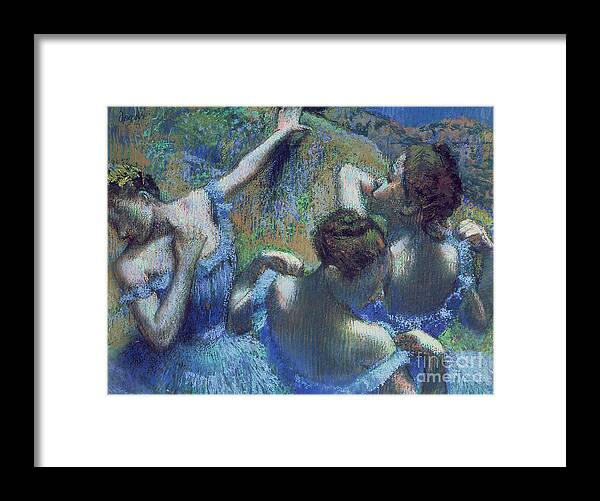 Degas Framed Print featuring the pastel Blue Dancers by Edgar Degas