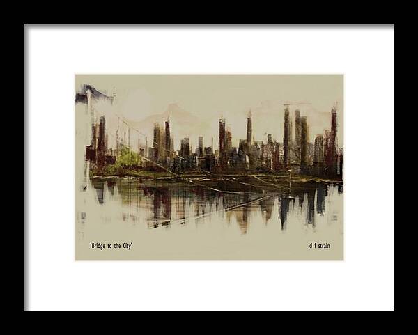 Fineartamerica.com Framed Print featuring the painting Bridge to the City  Contemporary Version by Diane Strain