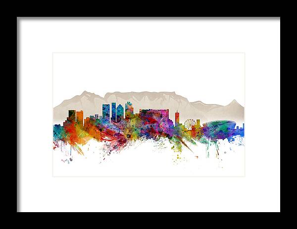City Framed Print featuring the digital art Cape Town South Africa Skyline by Michael Tompsett