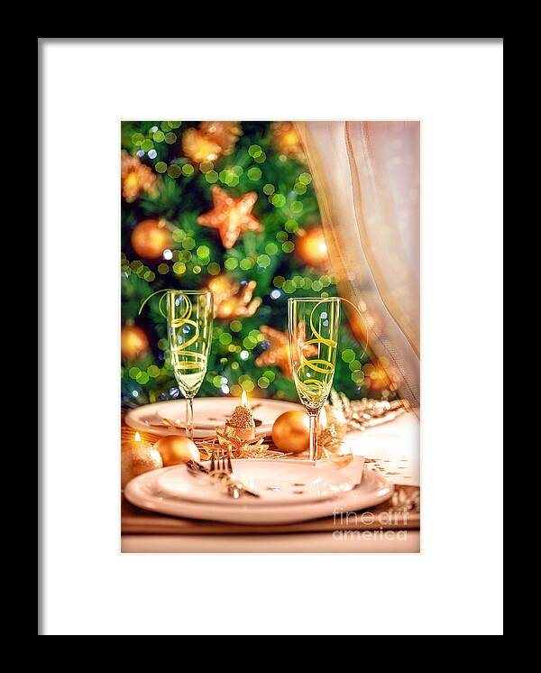 New Year Framed Print featuring the photograph Christmas table setting #4 by Anna Om