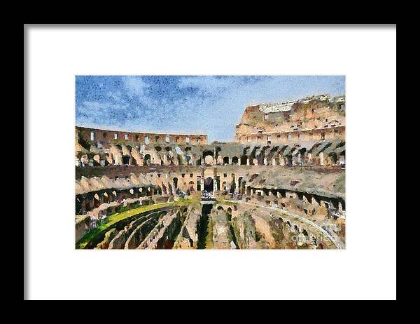 Colosseum Framed Print featuring the painting Colosseum in Rome #8 by George Atsametakis