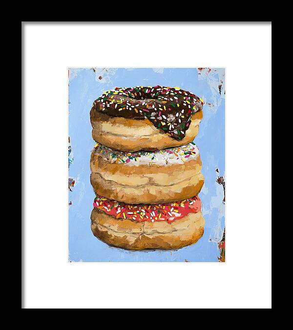 Donuts Framed Print featuring the painting 3 Donuts by David Palmer