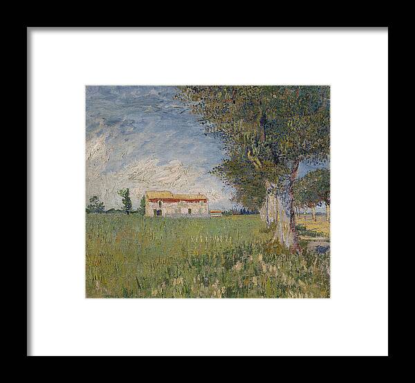 Vincent Van Gogh Framed Print featuring the painting Farmhouse In A Wheat Field #3 by Vincent Van Gogh