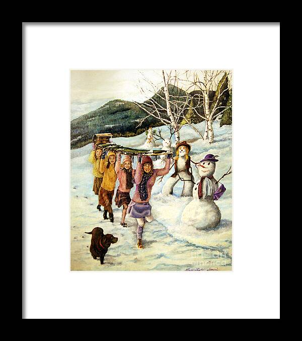 Dog Framed Print featuring the painting Frosty Frolic by Linda Simon