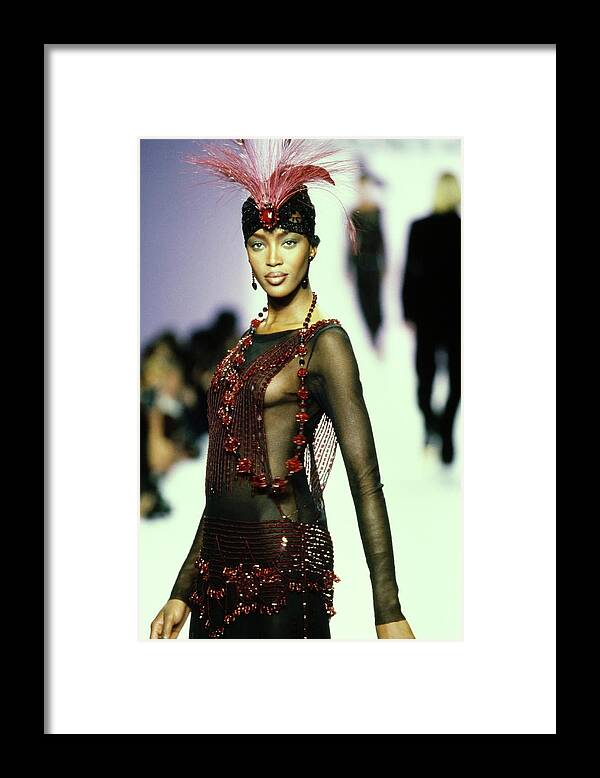Indoors Framed Print featuring the photograph Naomi Campbell On A Runway For Anna Sui #3 by Guy Marineau