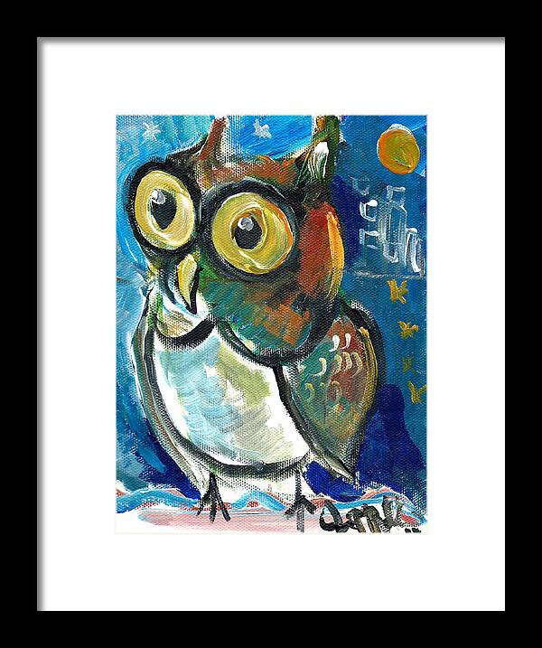 Owl Framed Print featuring the painting Owl #3 by Jon Baldwin Art