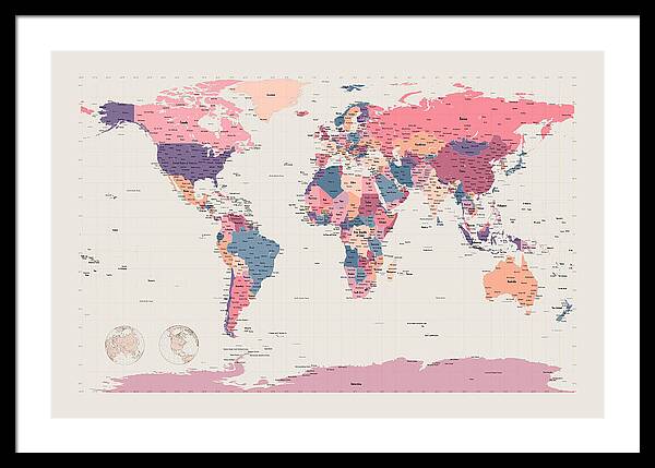 World Map Framed Print featuring the digital art Political Map of the World #3 by Michael Tompsett