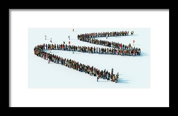 Adult Framed Print featuring the photograph Queue Of People Waiting In A Zigzag Line #3 by Ikon Ikon Images