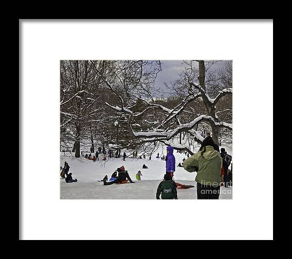 Snowboard Framed Print featuring the photograph Snowboarding in Central Park 2011 #3 by Madeline Ellis