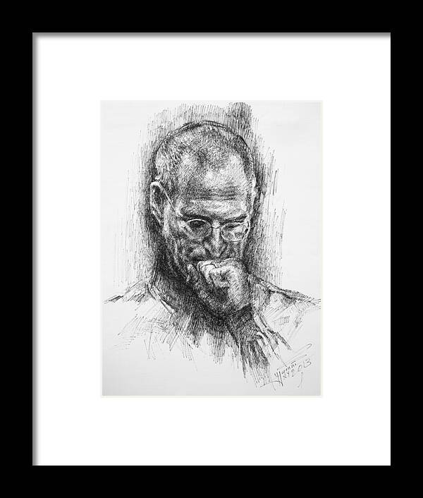 Steve Jobs Framed Print featuring the drawing Steve Jobs #2 by Ylli Haruni