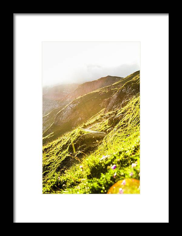 Tranquility Framed Print featuring the photograph Sun Rising Over Grassy Rural Hillside #3 by Manuel Sulzer