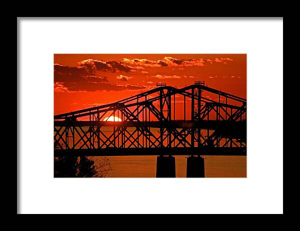 Mississippi Framed Print featuring the photograph The Mississippi River Bridge at Natchez at sunset. #3 by Jim Albritton