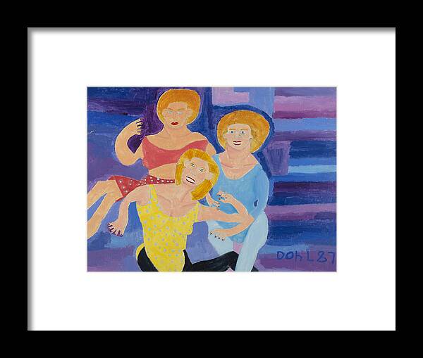 Naive Framed Print featuring the painting The Yoga Girls by Don Larison