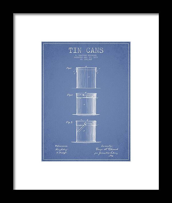 Beer Can Framed Print featuring the digital art Tin Cans Patent Drawing from 1878 #3 by Aged Pixel