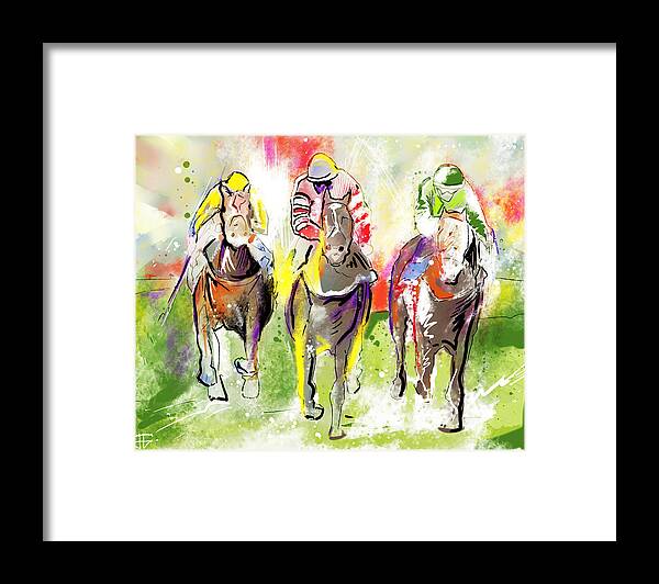Horse Racing Framed Print featuring the painting 3 to Race by John Gholson