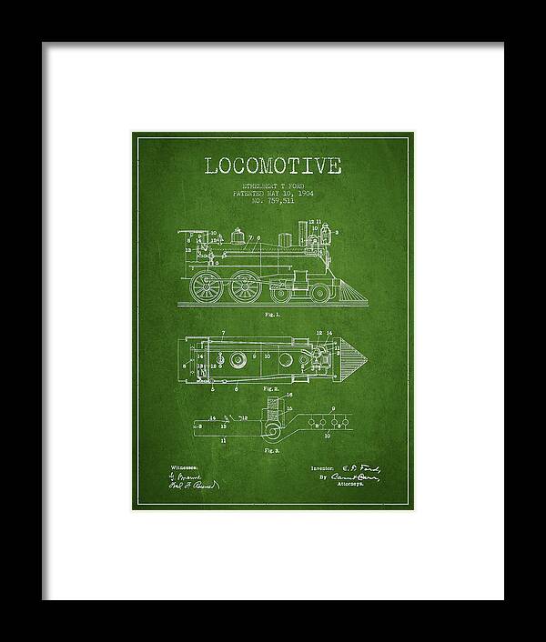 Locomotive Framed Print featuring the digital art Vintage Locomotive patent from 1904 #4 by Aged Pixel