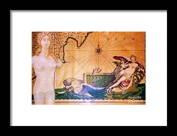 Augusta Stylianou Framed Print featuring the digital art Ancient Cyprus Map and Aphrodite by Augusta Stylianou
