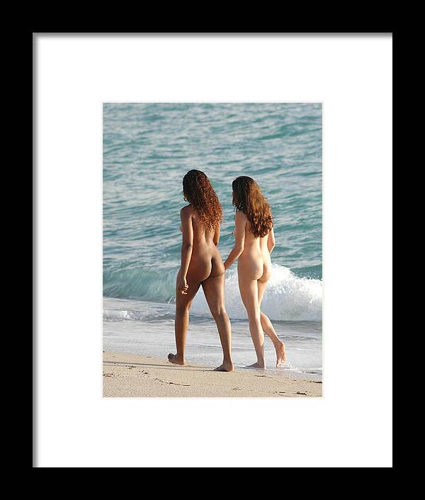 Black And White Girls Framed Print featuring the photograph 3393 Island Girls Nude Beach by Chris Maher