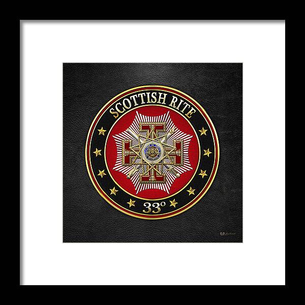 'scottish Rite' Collection By Serge Averbukh Framed Print featuring the digital art 33rd Degree - Inspector General Jewel on Black Leather by Serge Averbukh