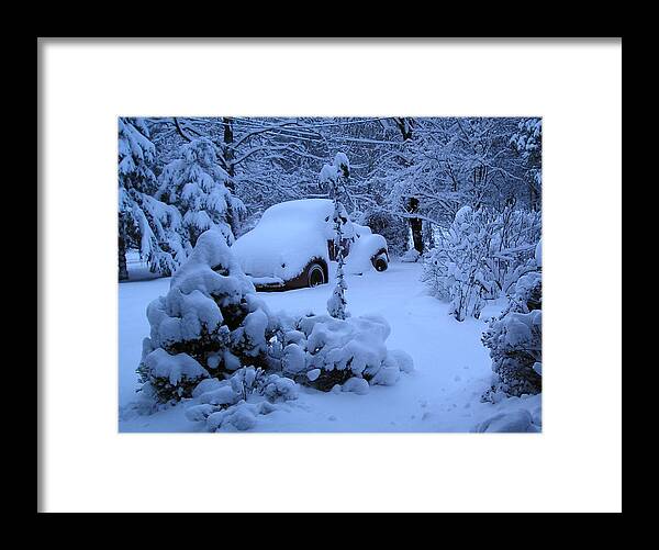 Vintage Car Framed Print featuring the photograph 38 Chevy in Snow by Catherine Howley