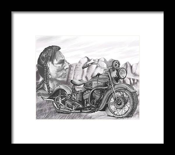 Motorcycle Framed Print featuring the drawing 39 Scout by Terry Frederick
