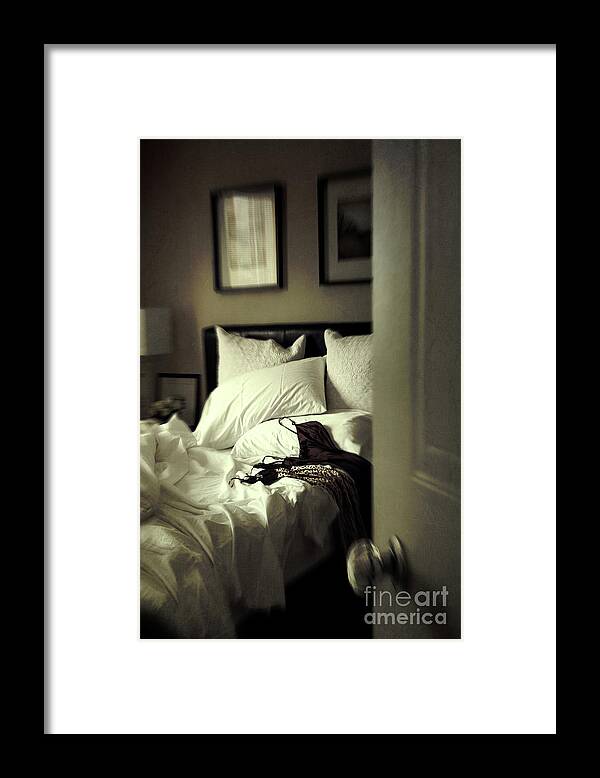 Atmosphere Framed Print featuring the photograph Bedroom scene with under garments on bed #4 by Sandra Cunningham