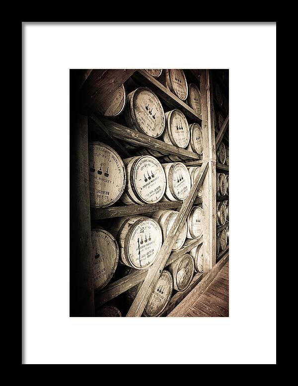 Bourbon Barrel Framed Print featuring the photograph Bourbon Barrels in Kentucky by Karen Varnas