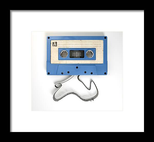 Cassette Framed Print featuring the digital art Cassette Tape And Musical Notes Concept #4 by Allan Swart