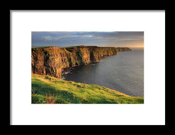 Ireland Framed Print featuring the photograph Cliffs of Moher sunset Ireland by Pierre Leclerc Photography