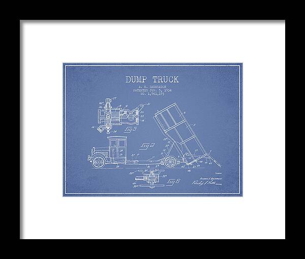 Dump Truck Framed Print featuring the digital art Dump Truck patent drawing from 1934 #4 by Aged Pixel