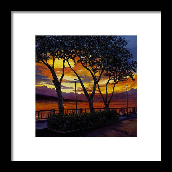 Seascape Framed Print featuring the painting Lahaina Sunset by Darice Machel McGuire
