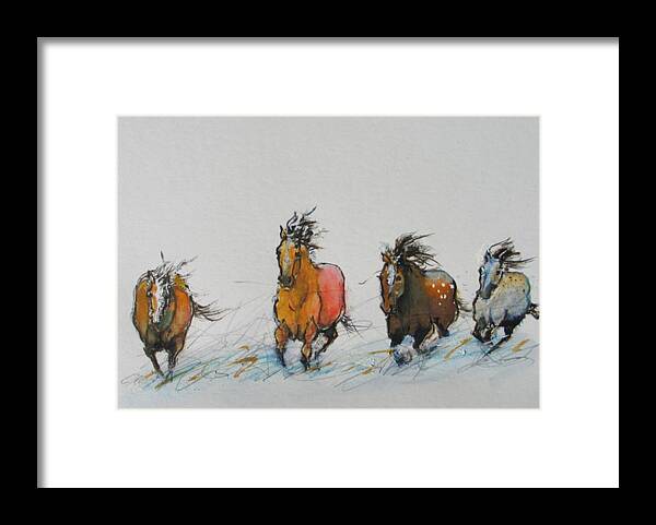 Horses Framed Print featuring the painting 4 On The Run by Elizabeth Parashis