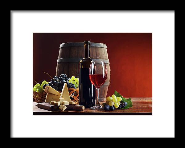 Cheese Framed Print featuring the photograph Red Wine Composition #4 by Valentinrussanov
