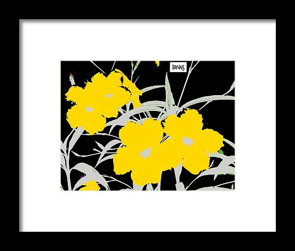Yellow Framed Print featuring the digital art 4 Silver Jacks w Logo by David Clark