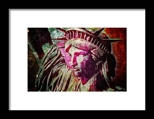 Statue Liberty Poster Framed Print featuring the painting Statue Liberty by MotionAge Designs