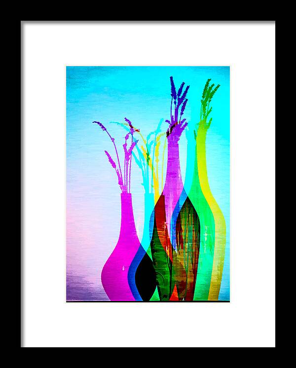 Shadows Framed Print featuring the digital art 4 Vases in Colored Light Silhouettes by Georgianne Giese