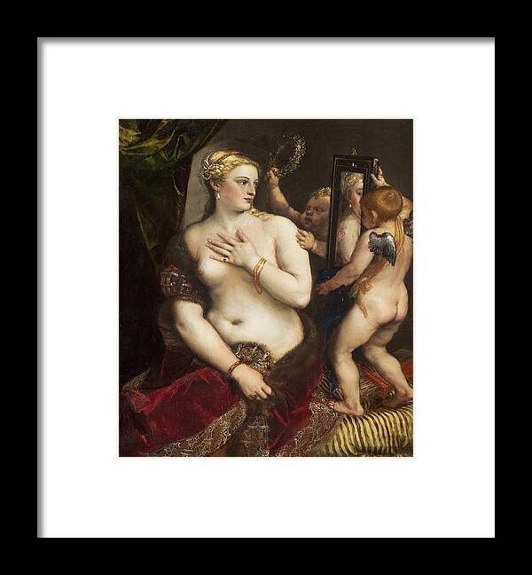 Titian Framed Print featuring the painting Venus With A Mirror #4 by Titian
