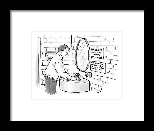 Hygiene Framed Print featuring the drawing New Yorker July 31st, 2006 by Carolita Johnson