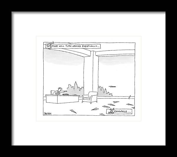 Captionless. Recession Framed Print featuring the drawing New Yorker June 29th, 2009 by Jack Ziegler