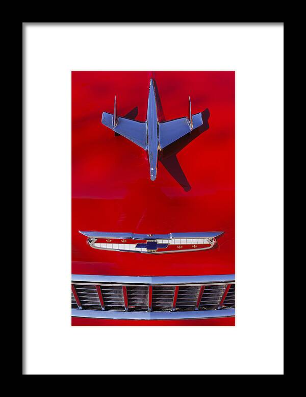 Car Framed Print featuring the photograph 1955 Chevrolet Belair Nomad Hood Ornament #5 by Jill Reger