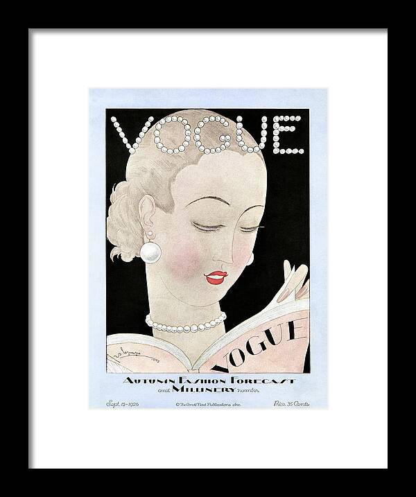 Illustration Framed Print featuring the photograph A Vintage Vogue Magazine Cover Of A Woman #5 by Georges Lepape