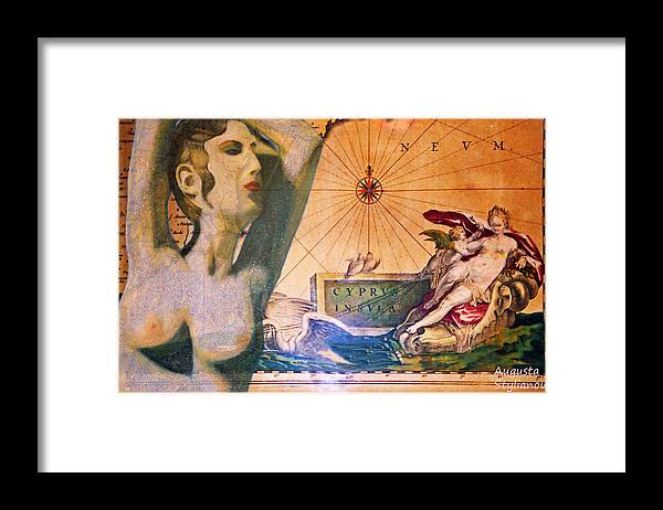 Augusta Stylianou Framed Print featuring the digital art Ancient Cyprus Map and Aphrodite #8 by Augusta Stylianou